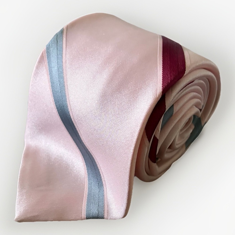 Vintage Egon Von Furstenberg Slim Neck‎ Tie Size Pink Polyester Striped Tie
